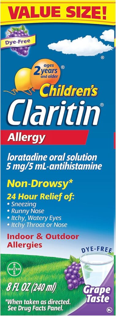 Claritin Kids Liquid Allergy Medicine 5mg Loratadine syrup for ages 2 and older