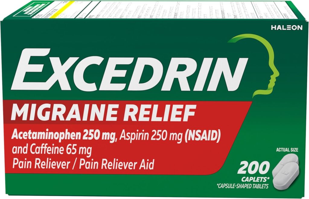 Excedrin dosage guide for migraine relief caplets.