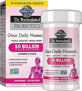 Garden of Life Dr. Formulated Once Daily Women's Probiotics for vaginal and gut health protection against post-antibiotic Candida.