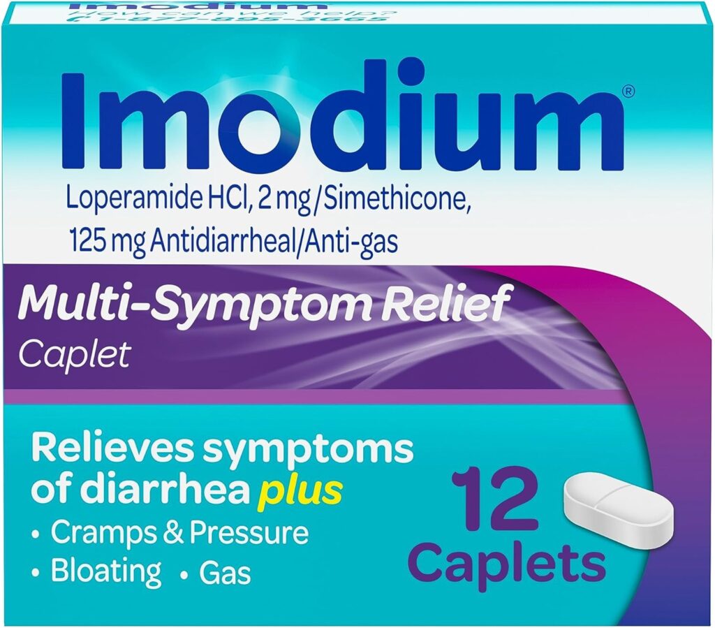 Imodium Multi-Symptom Relief loperamide and simethicone caplets dosage guide
