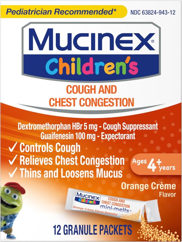 Children's Mucinex Mini-Melts orange flavor for pediatric cough relief