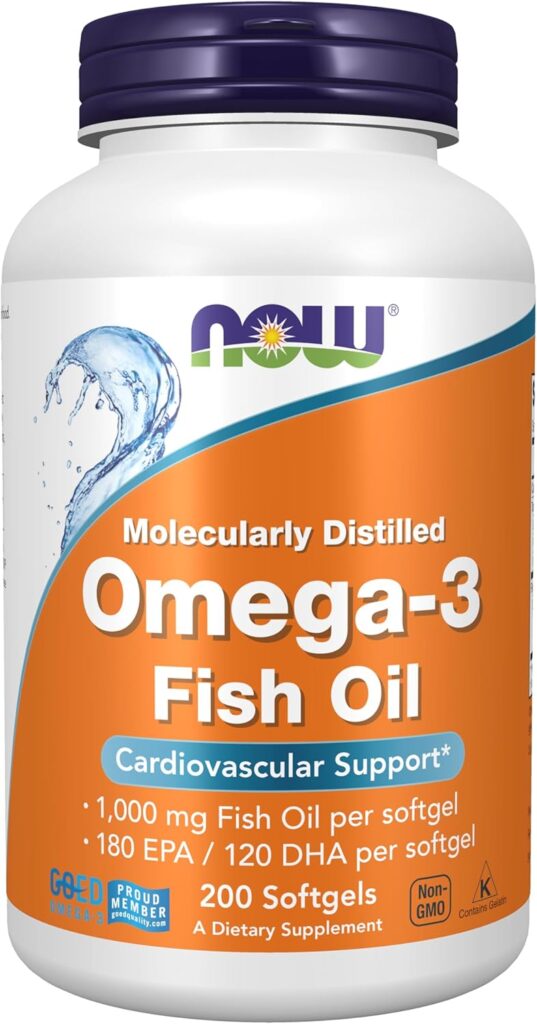 NOW Foods Omega-3 180 EPA 120 DHA softgels molecularly distilled daily wellness dosage