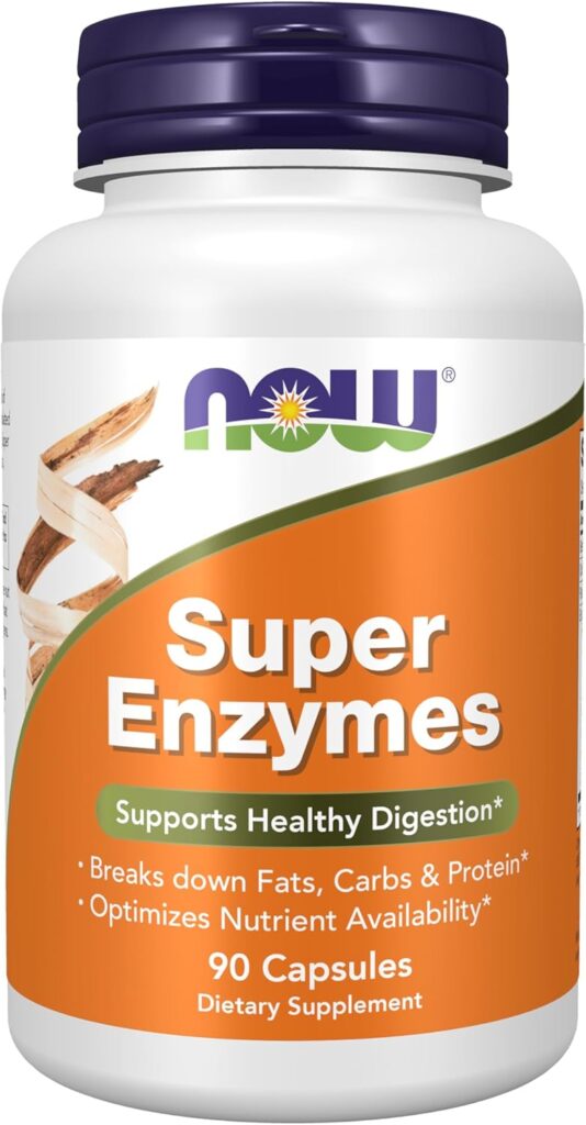 NOW Foods Super Enzymes capsules to support healthy digestion and protein breakdown