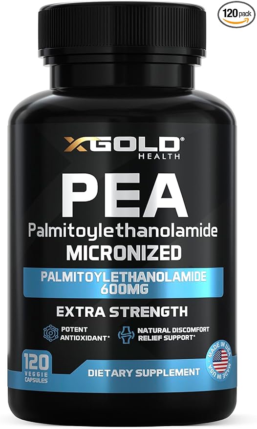 XGOLD Health PEA Extra Strength Micronized Palmitoylethanolamide for advanced absorption.