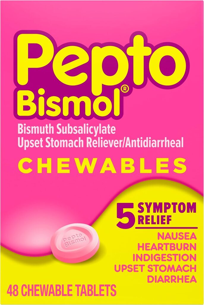 Pepto-Bismol Dosage Chart Chewable Tablets cherry flavor for nausea and diarrhea relief