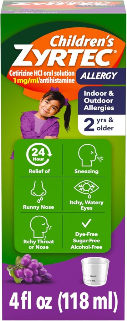 Childrens Zyrtec dosage guide for 5mg allergy relief syrup