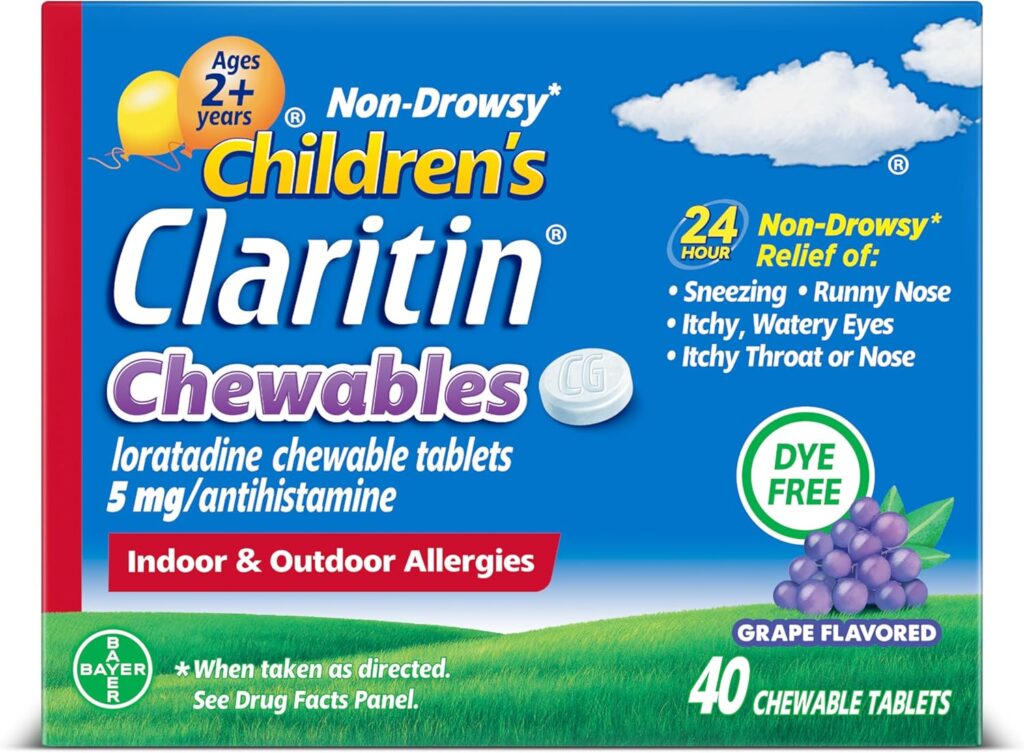 Claritin Children's 24-Hour Non-Drowsy Loratadine 5mg chewable tablets for kids dosage chart