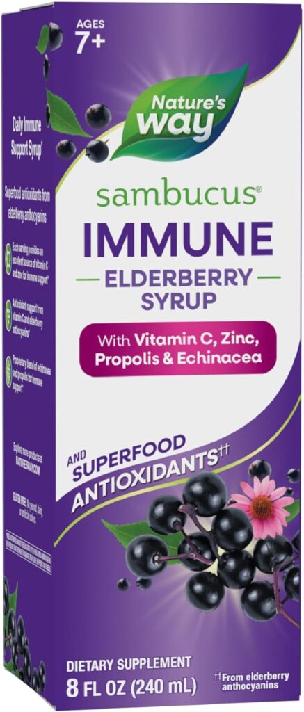 Nature's Way Sambucus Elderberry Syrup for immune support during Delsym cough treatment