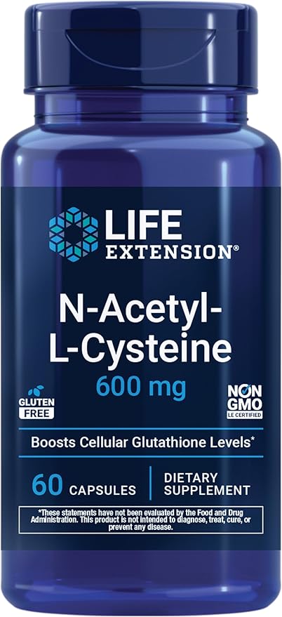 Life Extension N-Acetyl-L-Cysteine 600mg, a potent antioxidant and glutathione precursor.