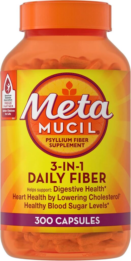 Metamucil Psyllium Fiber Supplement 3-in-1 Daily Fiber capsules for digestive regularity