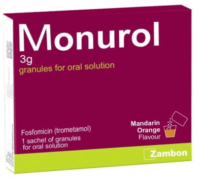 Fosfomycin dosage for UTI protocol chart with 2+1 pharmacist instructions.