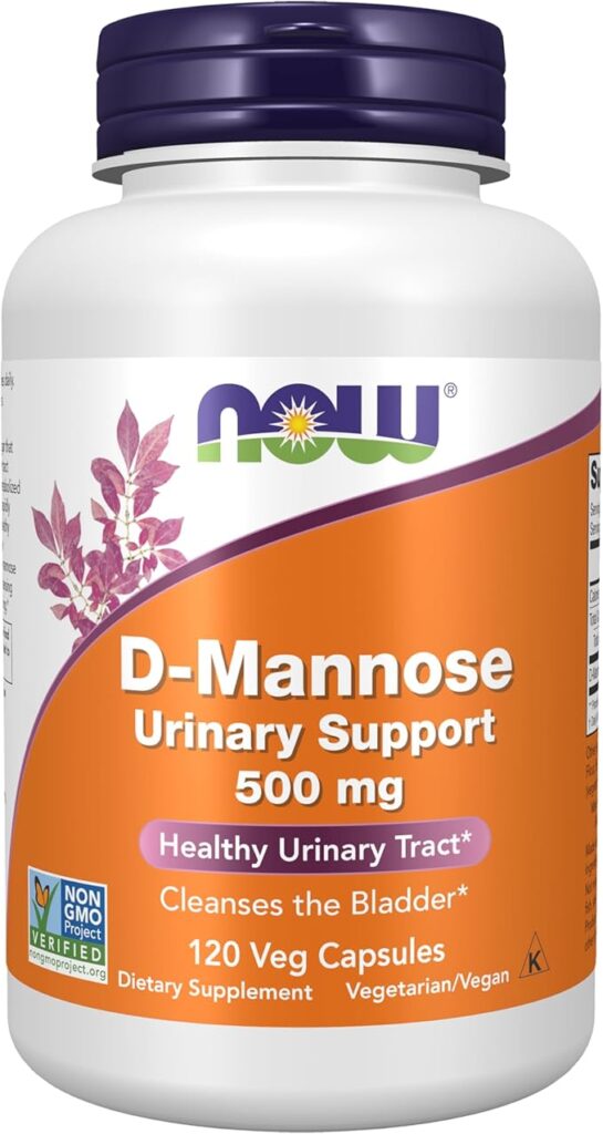 NOW Foods D-Mannose 500 mg dietary supplement to flush bacteria from the bladder wall, pharmacist-recommended.
