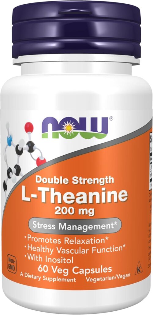 NOW Foods L-Theanine 200mg with Inositol for stress management and GABA support