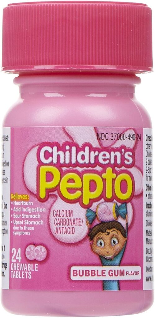 Children's Pepto Antacid Chewable Tablets Bubblegum flavor safe for kids ages 2-11