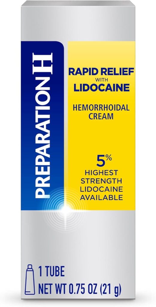 Preparation H Rapid Relief with 5% Lidocaine cream for fast hemorrhoid pain numbing
