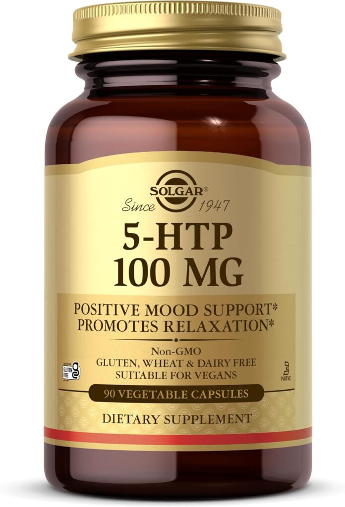 Solgar 5-HTP 100mg vegetable capsules to promote relaxation and positive mood
