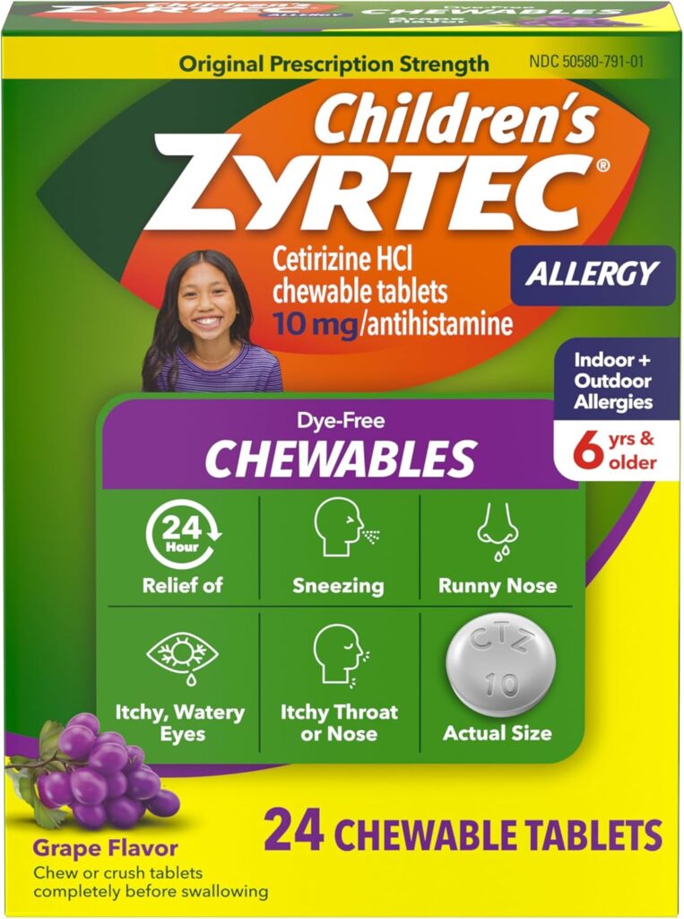 Zyrtec dosage guide for children with dye-free chewable tablets