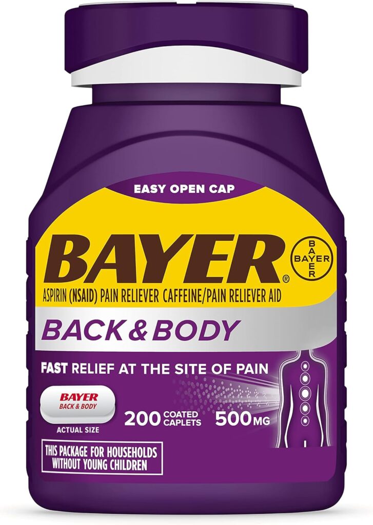 Aspirin dosage guide for Bayer Back & Body with caffeine for fast relief.