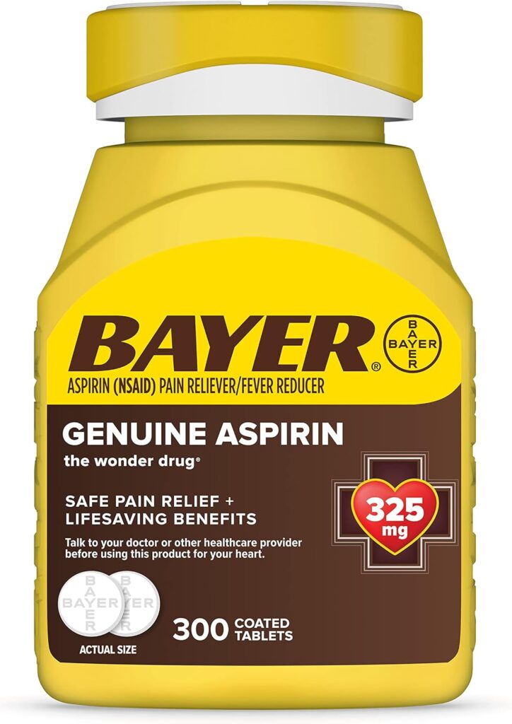 Aspirin dosage guide for Bayer Genuine 325mg pain reliever.