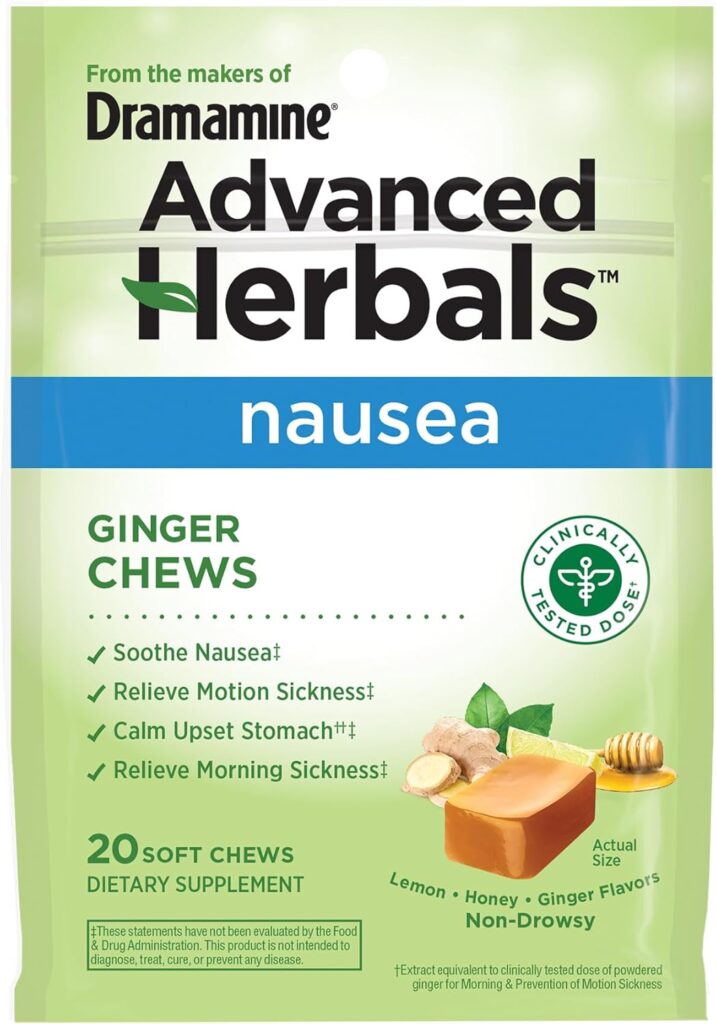 Natural ginger chews support for nausea in the Dramamine Dosage Guide protocol