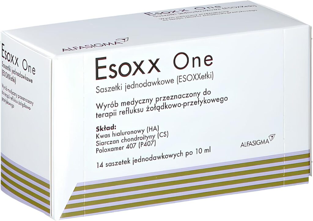 Esoxx One sachets for acid reflux protection and mucosal healing.