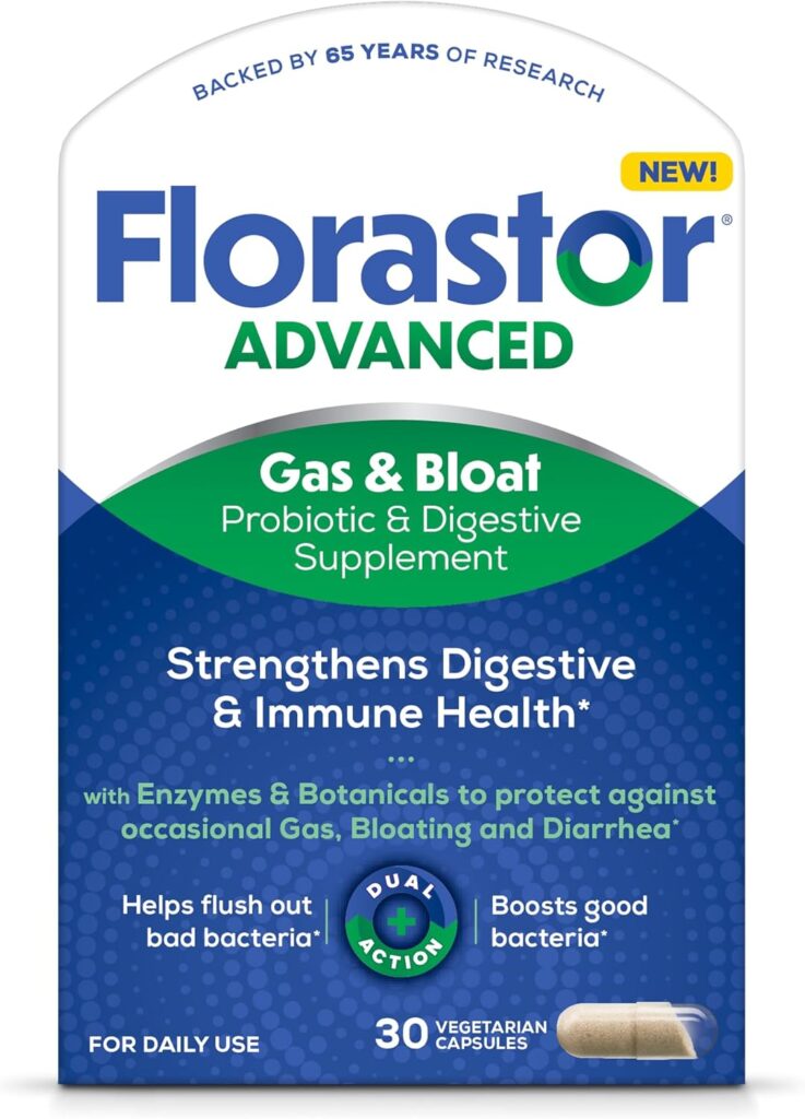 Florastor Advanced Gas and Bloat probiotics for gut barrier recovery after SIBO relief.