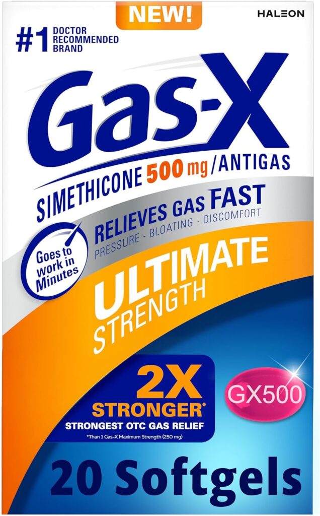 Gas-X Ultimate Strength 500mg one-per-day dosage for intense gas pressure