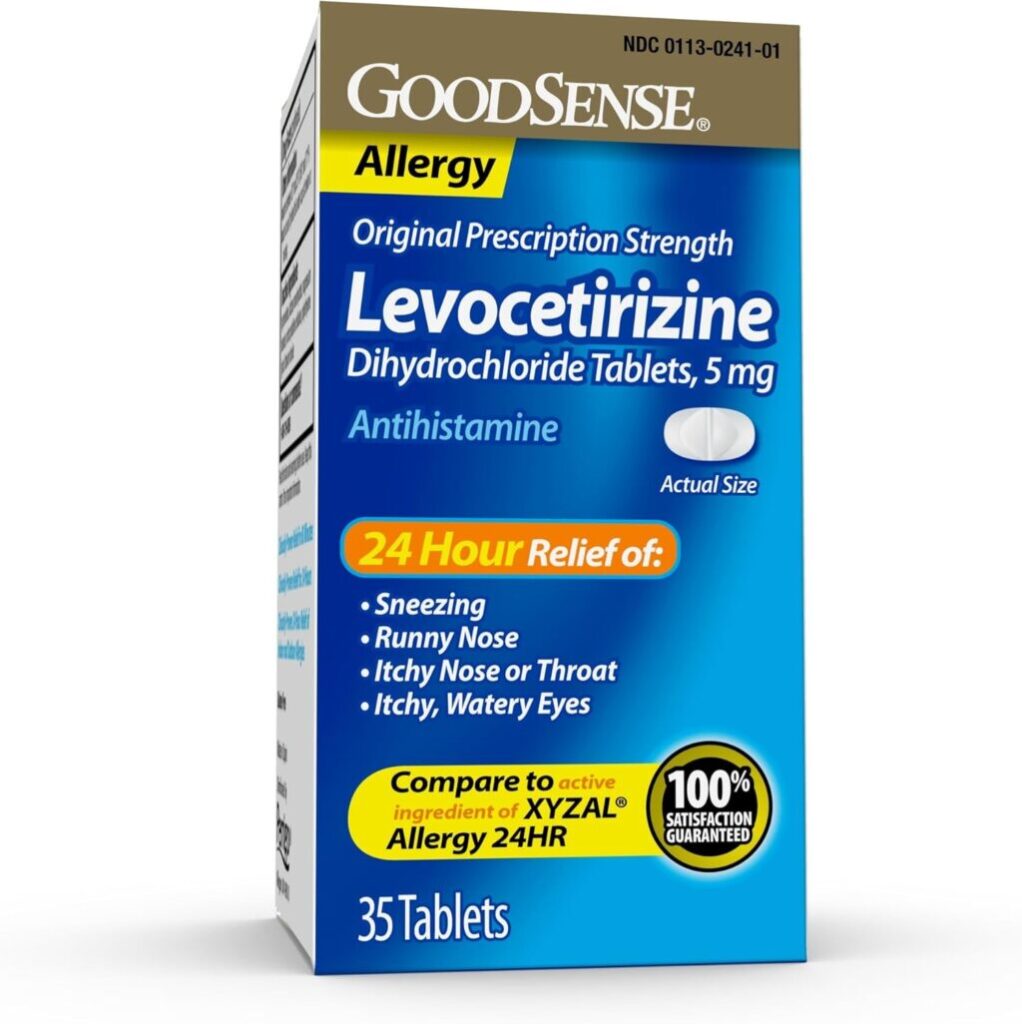 GoodSense Levocetirizine 5mg tablets as a cost-effective Xyzal generic.