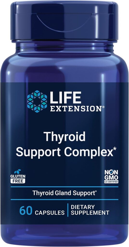 Life Extension Thyroid Support Complex with Zinc, Selenium, and Ashwagandha for energy.