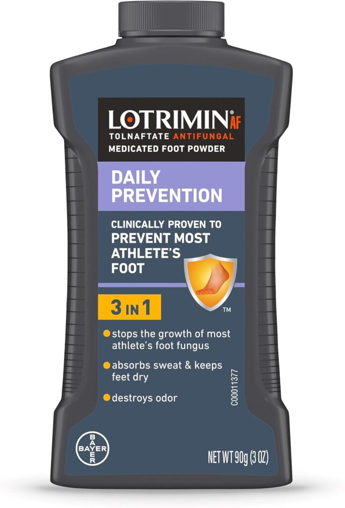 Lotrimin AF 3-in-1 Daily Prevention Medicated Foot Powder (Tolnaftate) for Athlete's Foot.