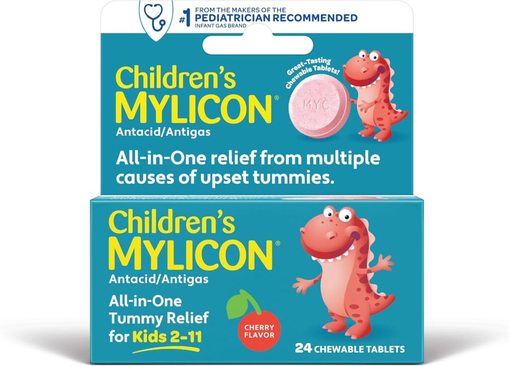 Mylicon Children's Chewable Tablets for gas and bloating relief ages 2 to 11.