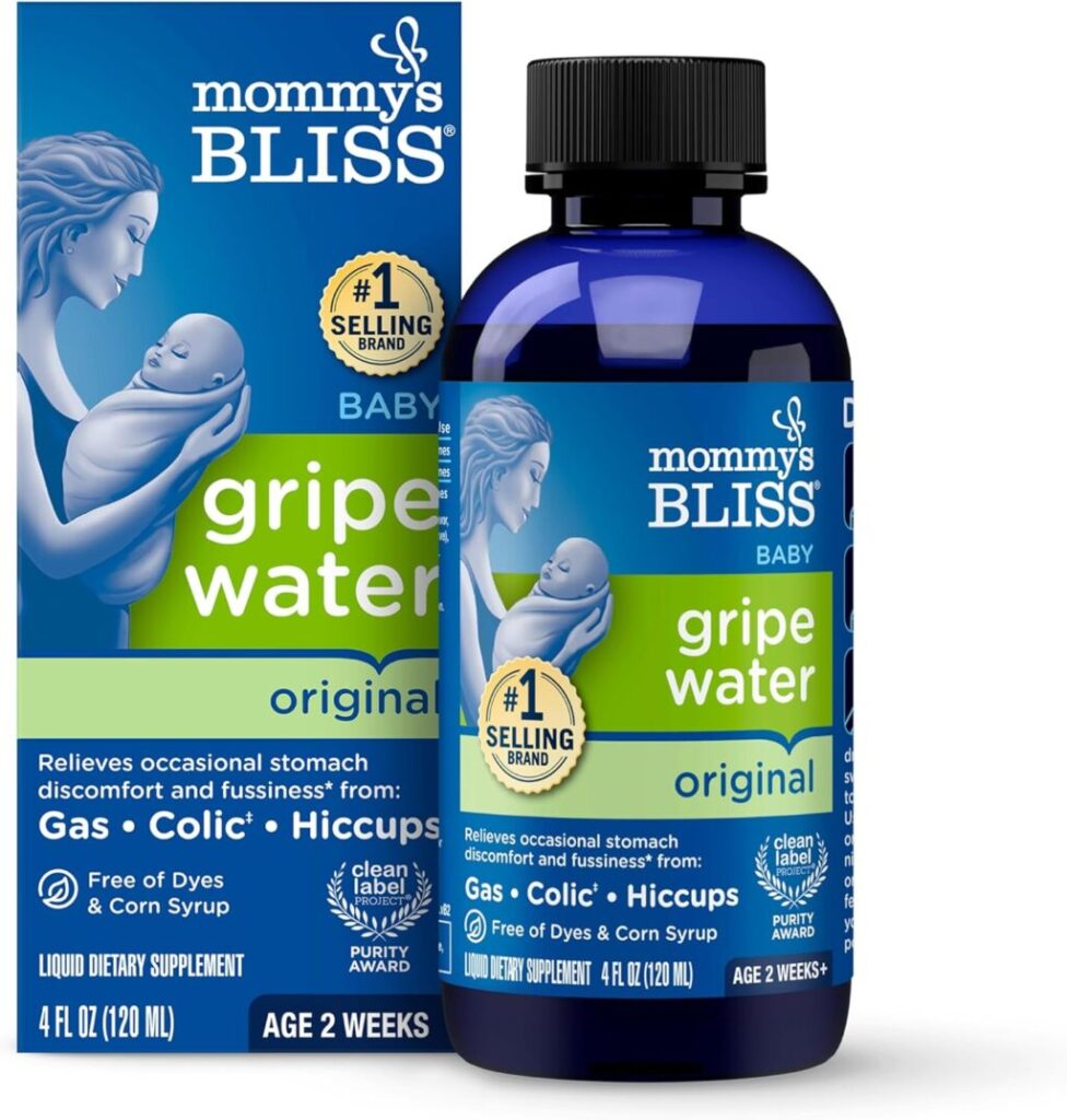 Mommy's Bliss Gripe Water with Ginger and Fennel for infant gas relief.