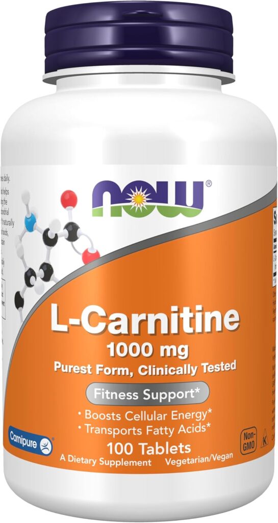NOW Foods L-Carnitine 1000mg capsules for metabolic support and energy.
