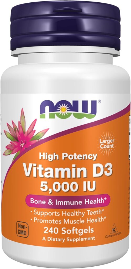 High potency NOW Supplements Vitamin D3 5000 IU dosage guide.
