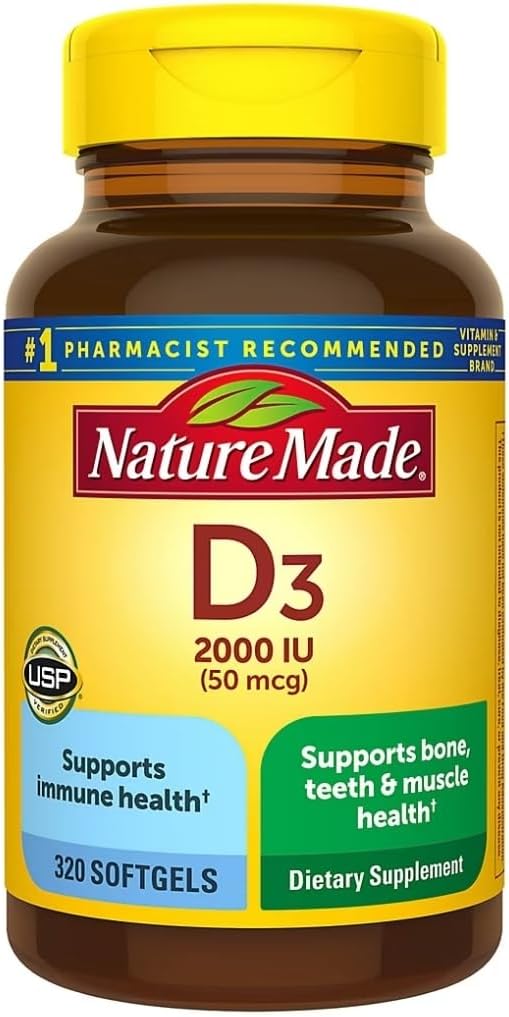 Nature Made Vitamin D3 2000 IU daily dosage.