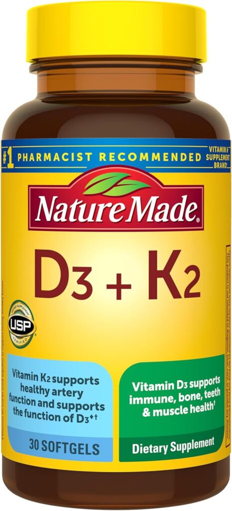 Vitamin D dosage guide for Nature Made Vitamin D3 and K2 5000 IU complex.