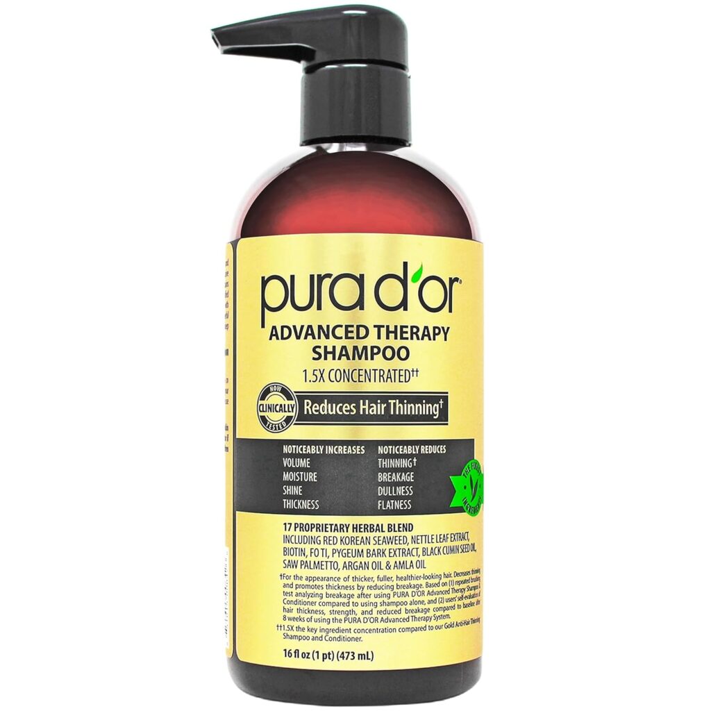 PURA D'OR Advanced Therapy Shampoo for DHT blocking in Minoxidil vs Hair Loss Treatments