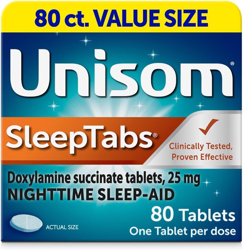 Unisom dosage guide for SleepTabs Doxylamine Succinate 25mg tablets.