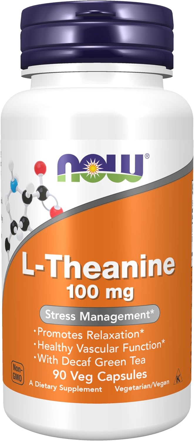 NOW L-Theanine 100 mg for high cortisol symptoms management