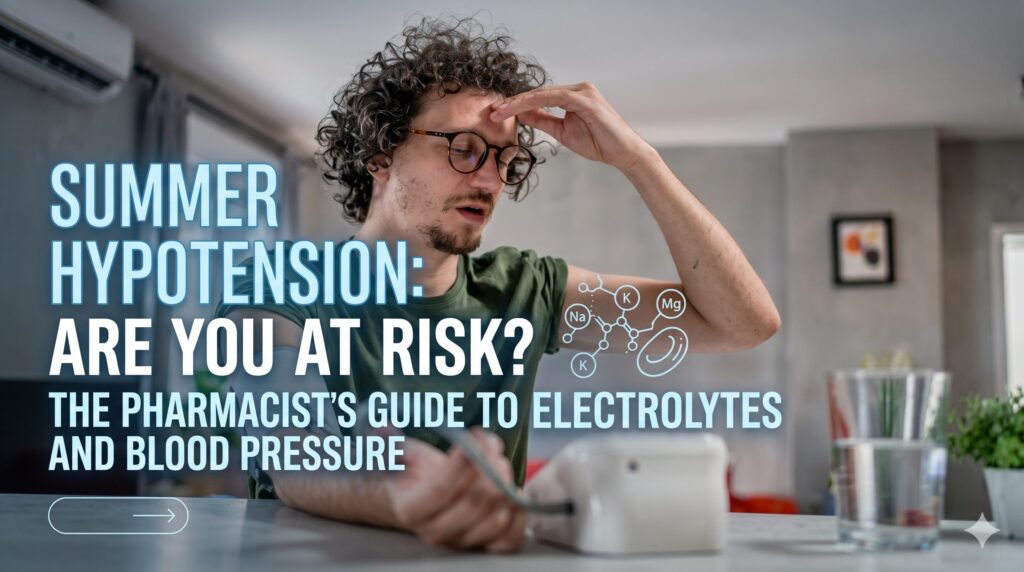 Prevent summer low blood pressure and dizziness. A pharmacist's guide to managing Electrolytes and Blood Pressure for optimal hydration.